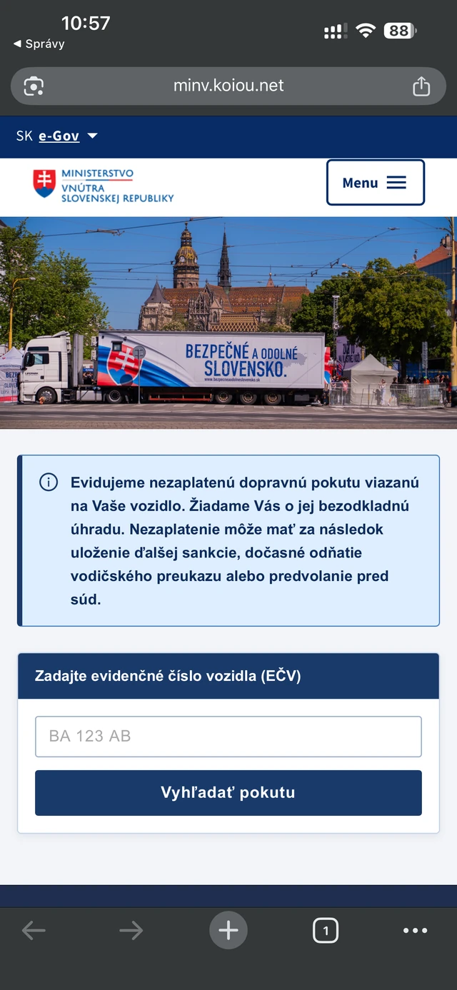 Falošná stránka minv.koiou.net napodobňujúca Ministerstvo vnútra SR