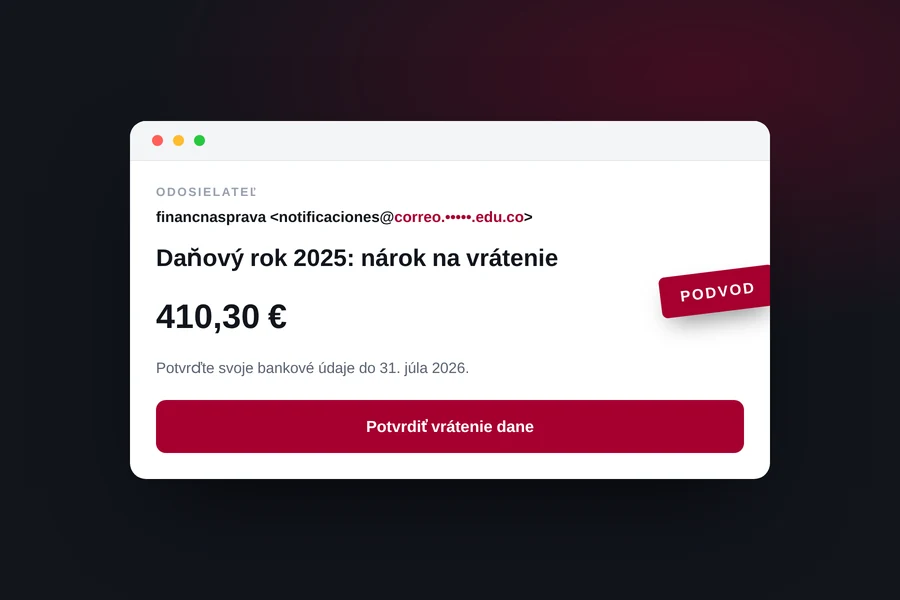 Podvod s vrátením dane: ako si vás nájdu podľa domény a čo prezradí hlavička