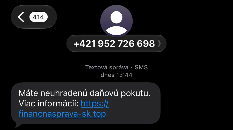 Scam SMS about an unpaid tax fine