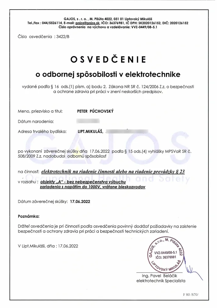 Electrician certification for directing activity (§ 23)
